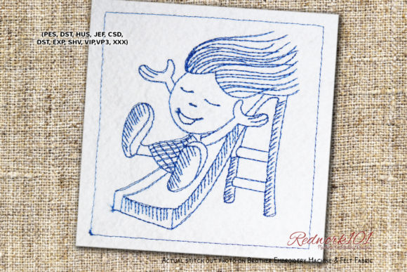 Girl Sliding Playground Redwork