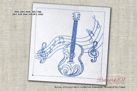 Guitar with Musical Notes Redwork Design Review